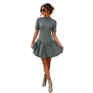 Steve Madden green mock neck mini dress with a bubble hem NWT Small